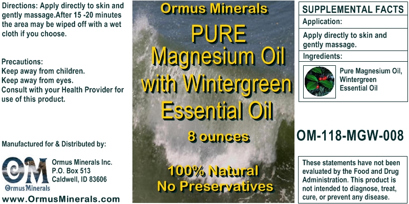 Ormus Minerals Pure Magnesium Oil with Wintergreen Essential Oil 8 OZ